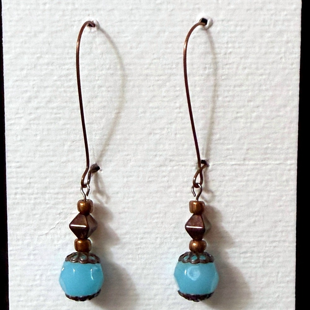 Blue Stone Bead Copper‎ Drop Earrings Kidney Wire J3001 Stephanie Aune Artisan